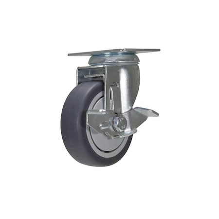 Vestil Dark Gray Swivel With Brake Thermoplastic Poly Rubber Caster 4 x 1 1/4 CST-B28-4X1TPR-SWB